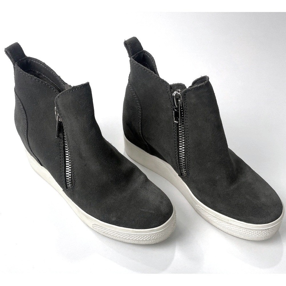 Steve Madden Wedgie Grey Suede Hidden Wedge Sneakers Leather Bootie Womens 7.5M